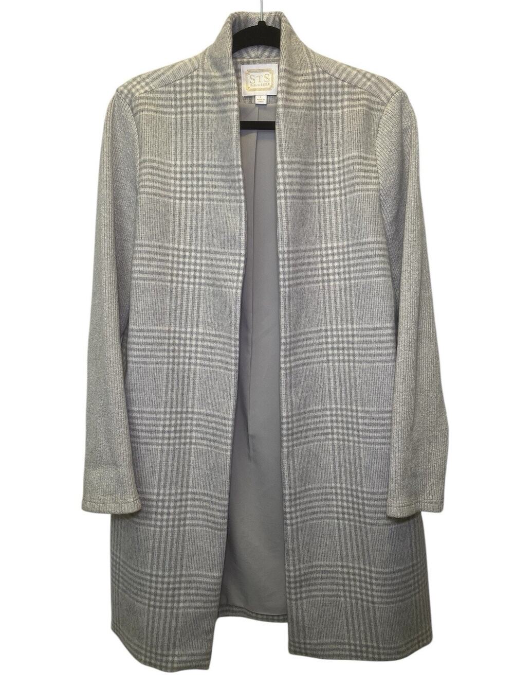Sail to Sable Heather Grey Open Front Glen Plaid Cardigan Jacket Sz Large